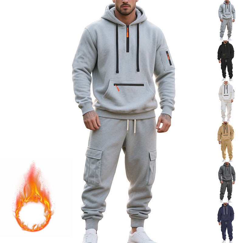 Fleece-lined Men's Loose Sports And Leisure Suit