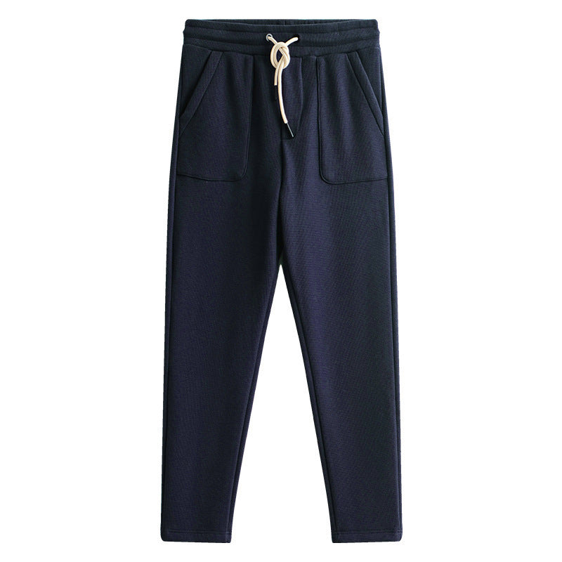 Knitted Staple Cotton Simple Straight Casual Track Sweatpants Men