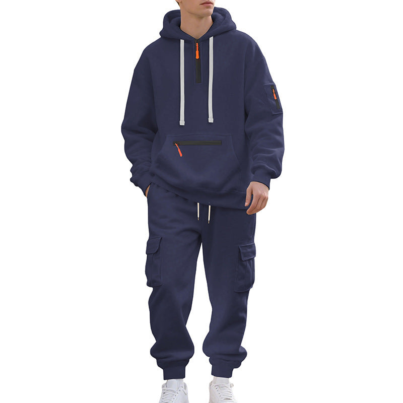 Fleece-lined Men's Loose Sports And Leisure Suit
