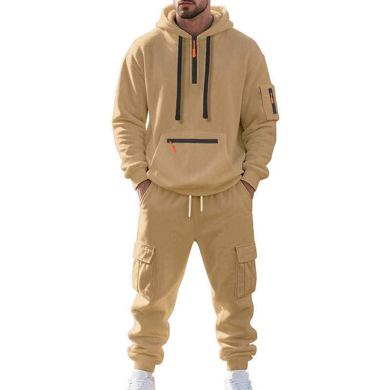 Fleece-lined Men's Loose Sports And Leisure Suit