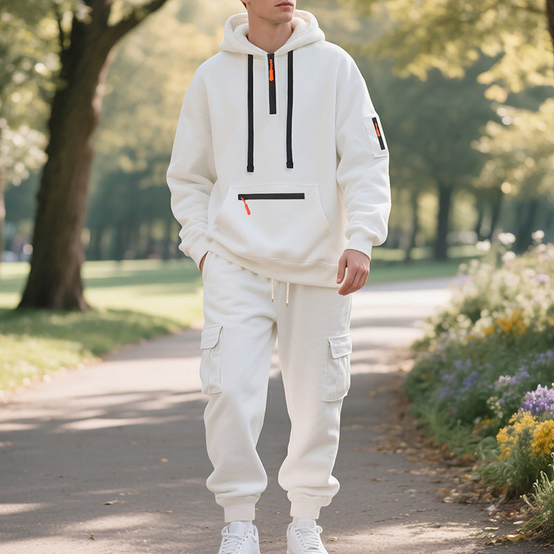 Fleece-lined Men's Loose Sports And Leisure Suit