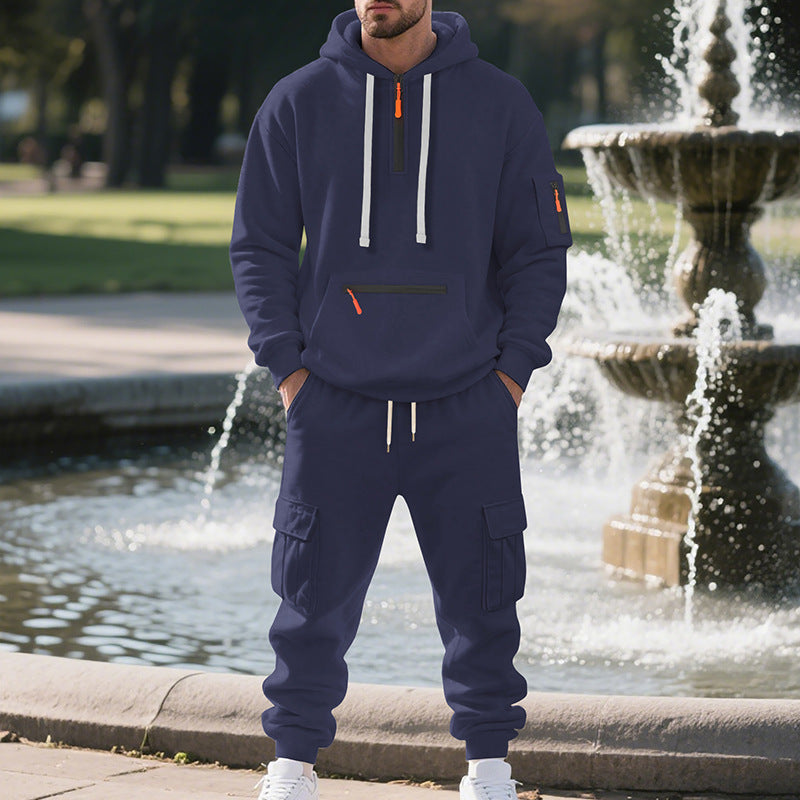 Fleece-lined Men's Loose Sports And Leisure Suit