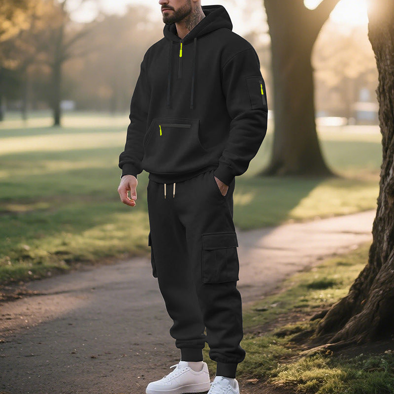 Fleece-lined Men's Loose Sports And Leisure Suit